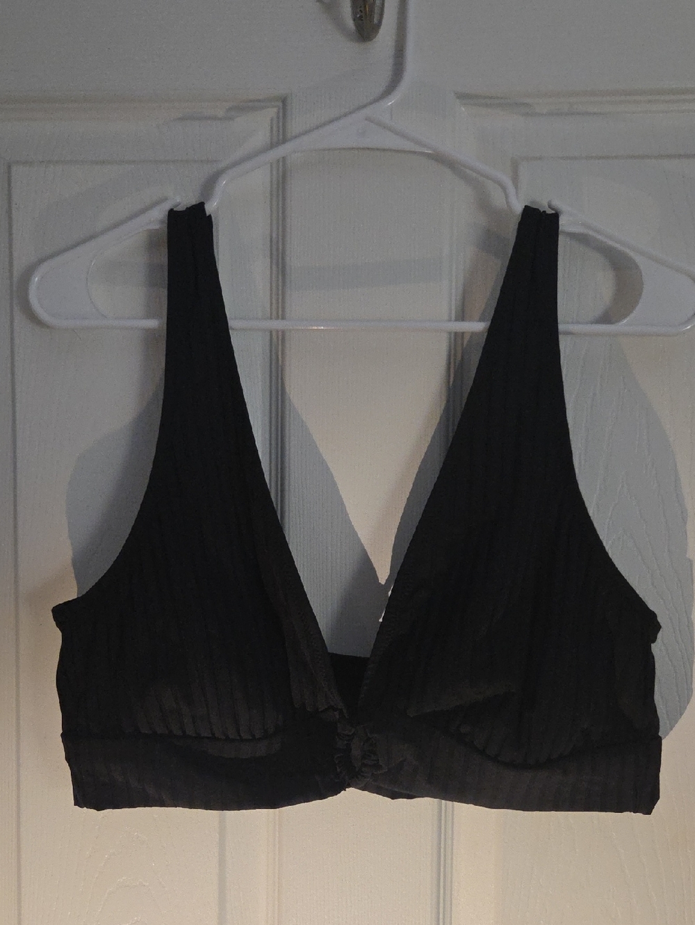 aerie Black Ribbed Deep V Bathing Suit Top XXL No Padding Pull Over  Front ORing